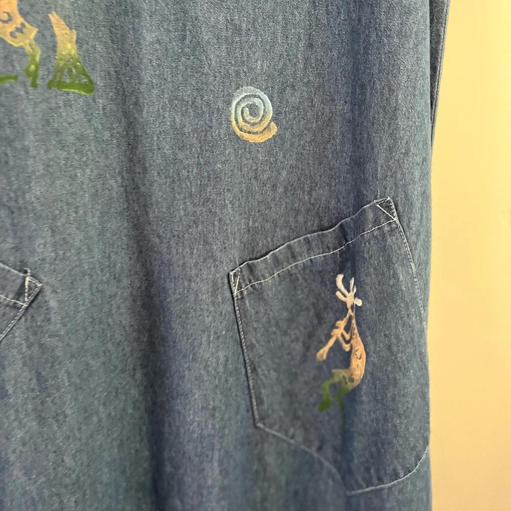 Cactus California Vintage Denim Dress Hand- Painted Kokopelli & Cactus Sz Large - Picture 6 of 16